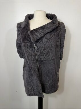 Preen Line Rabbit Fur Vest Women’s Medium Gray Asymmetrical Zip Moto Vest